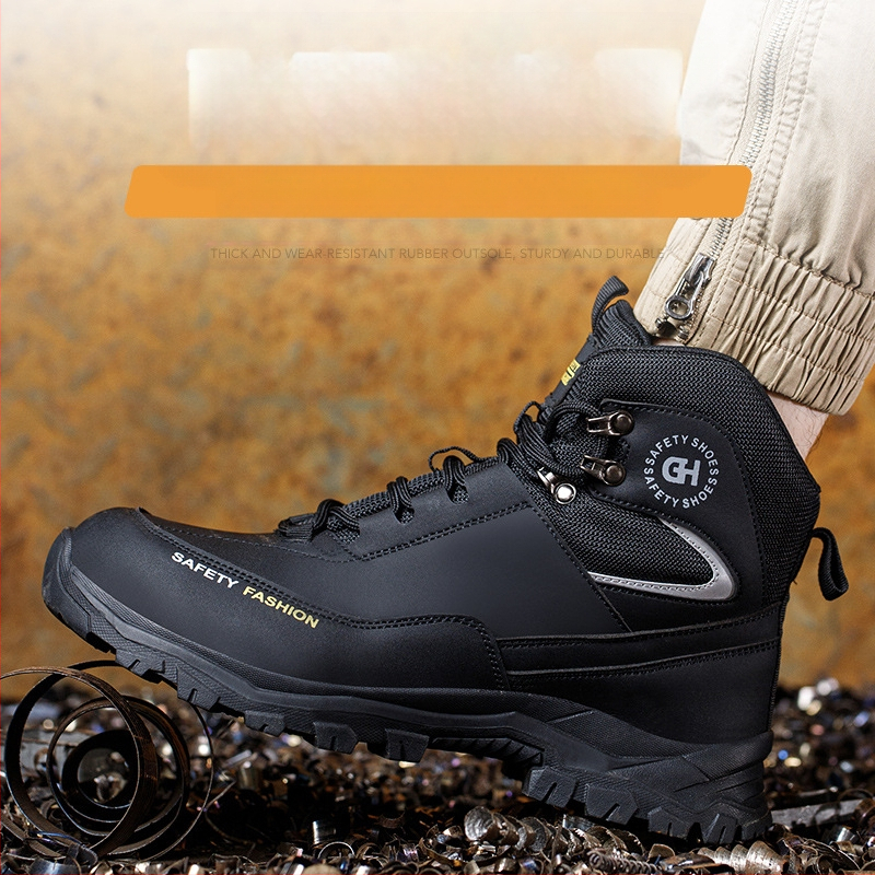 Statybų saugos batai – atsparūs smūgiams ir perforacijai, aukštas viršus, mikropluošto oda, plieninis piršto gaubtas