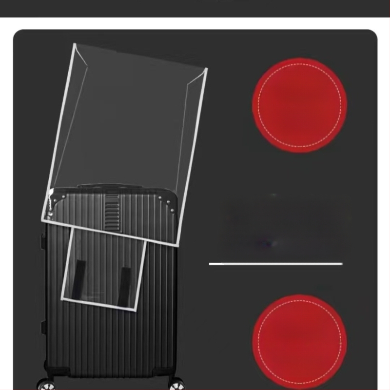 WSQ bagažo uždangalas — skaidrus, iš PVC/PET/matinio pluošto ir neausto audinį; dulkių apsauga; modernus minimalistinis dizainas; tinka kelionėms ir kosmetikai laikyti