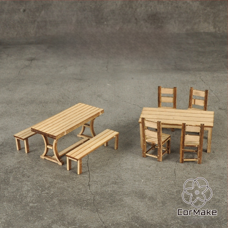 Ke Zuo Ξύλινο Σετ Τραπεζιού και Καρεκλών για Στατικά Μοντέλα Σκηνικού, Κατάλληλο για Ηλικίες 15-35