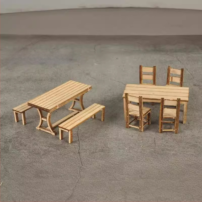 Ke Zuo Ξύλινο Σετ Τραπεζιού και Καρεκλών για Στατικά Μοντέλα Σκηνικού, Κατάλληλο για Ηλικίες 15-35
