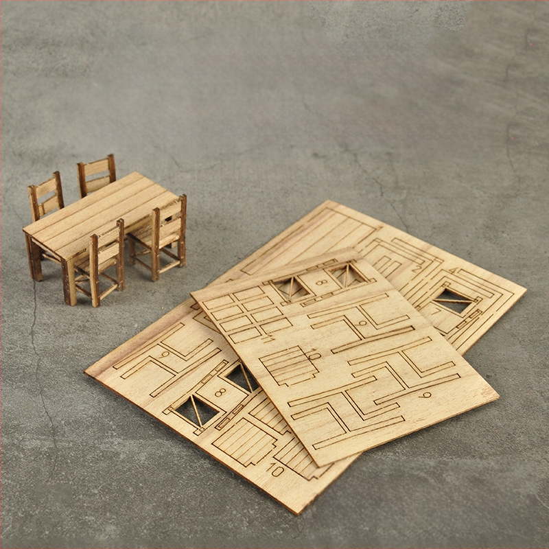 Ke Zuo Ξύλινο Σετ Τραπεζιού και Καρεκλών για Στατικά Μοντέλα Σκηνικού, Κατάλληλο για Ηλικίες 15-35