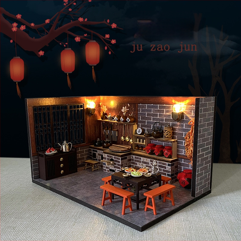 Дървен DIY комплект за сглобяем модел на къща — батерийно захранване, OEM персонализиране на лого, подходящ за деца 7–14 г., строителен модел играчка