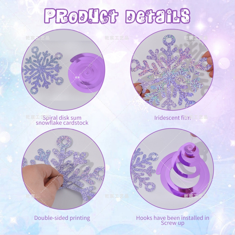 Decorațiune suspendată fulg de zăpadă pentru Crăciun — hârtie, ambalaj OPP cu card de spate, personalizare disponibilă, potrivită pentru Crăciun