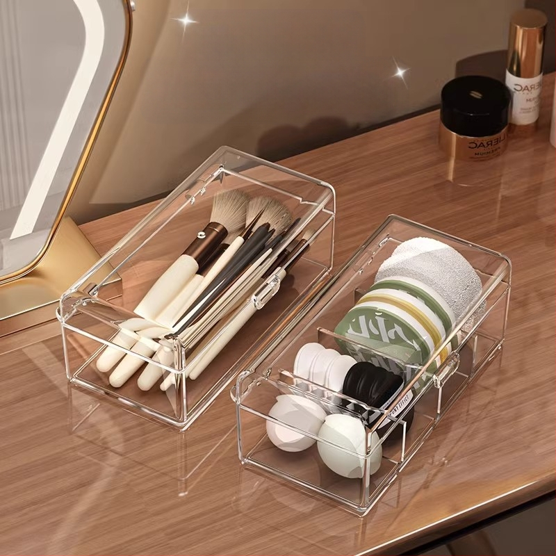 Chuchuan διαφανής προστατευτικός επιτραπέζιος οργανωτής καλλυντικών με διαμερίσματα για σφουγγάρι πούδρας, cushion, beauty egg και πινέλα μακιγιάζ