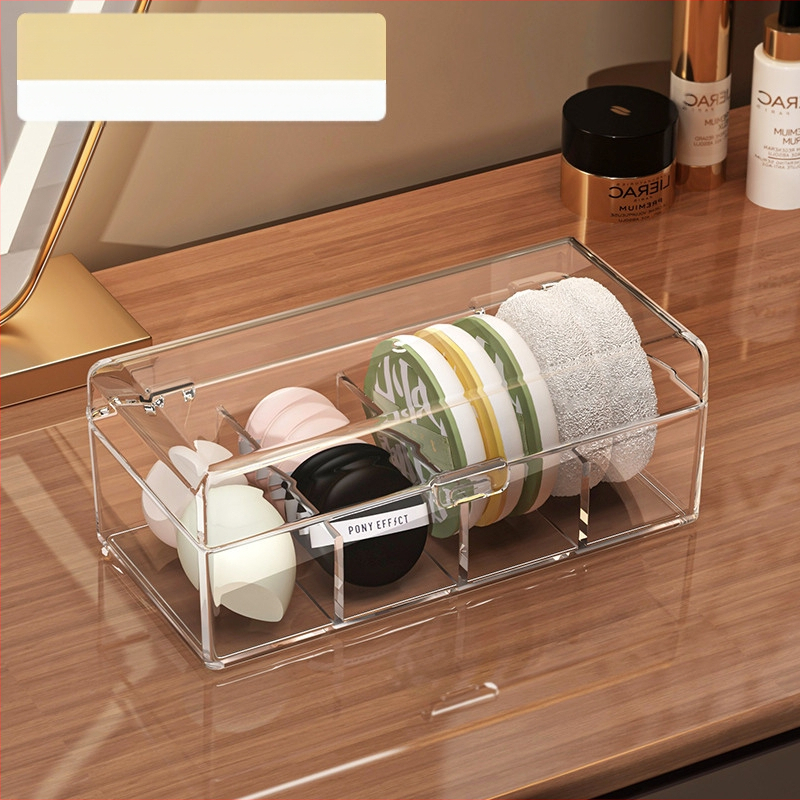 Chuchuan διαφανής προστατευτικός επιτραπέζιος οργανωτής καλλυντικών με διαμερίσματα για σφουγγάρι πούδρας, cushion, beauty egg και πινέλα μακιγιάζ