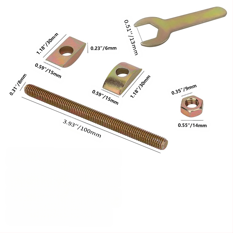 Комплект за монтаж към нощното шкафче: шестогълен ключ, лунна шайба, шестоглав капак и пълен резбован прът – 4 в 1 (TD, NF E25-414-2004, Plain carbon steel, Class A)