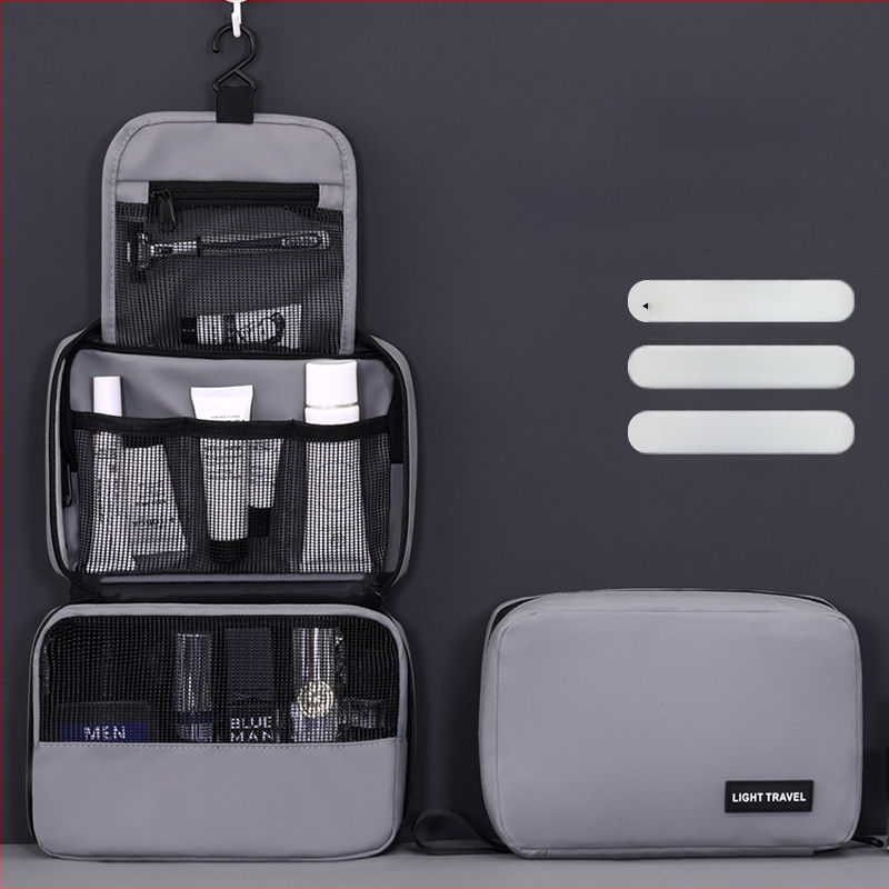 Kelioninė kosmetinė su kabinimo ir sulankstomu dizainu, vandeniui atsparus membraninis audinys, atskiros erdvės kosmetikai ir higienai