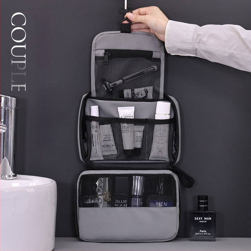 Kelioninė kosmetinė su kabinimo ir sulankstomu dizainu, vandeniui atsparus membraninis audinys, atskiros erdvės kosmetikai ir higienai