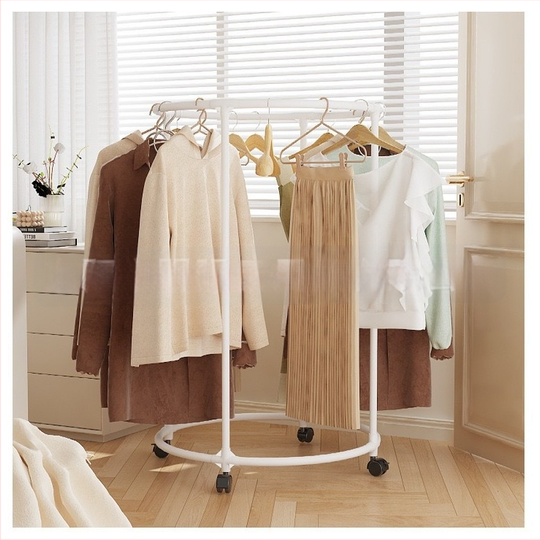 Железна кръгла сушилна стойка за дрехи с колела — въртяща се, многофункционална за балкон и открито