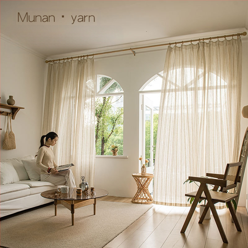 Japonų stiliaus skaidri dirbtinio lino užuolaida su džakardo audimu – dekoratyvi, modernus minimalistinis stilius; svetainė, miegamasis, biuras, restoranas, įėjimas, balkonas