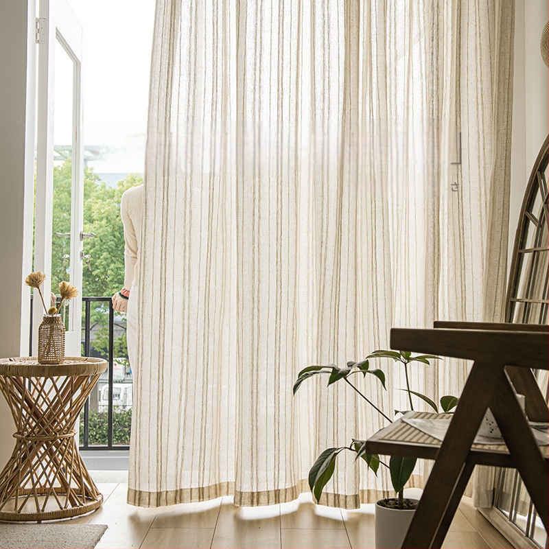 Japonų stiliaus skaidri dirbtinio lino užuolaida su džakardo audimu – dekoratyvi, modernus minimalistinis stilius; svetainė, miegamasis, biuras, restoranas, įėjimas, balkonas