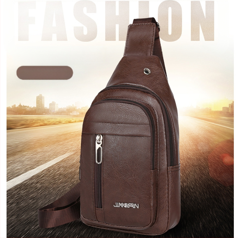 Vyrų chest bag – PU oda, užtrauktukas, atsparus vandeniui, poliesterio vidinė danga, vertikalios kvadrato formos (RX-1144)