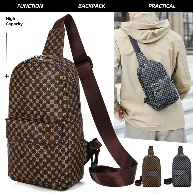 Vyriška PU krūtinės krepšys, laisvalaikio kelionių stilius, geometrinis raštas, suderinamas su 8 colių nešiojamuoju kompiuteriu, atspari dėvėjimui