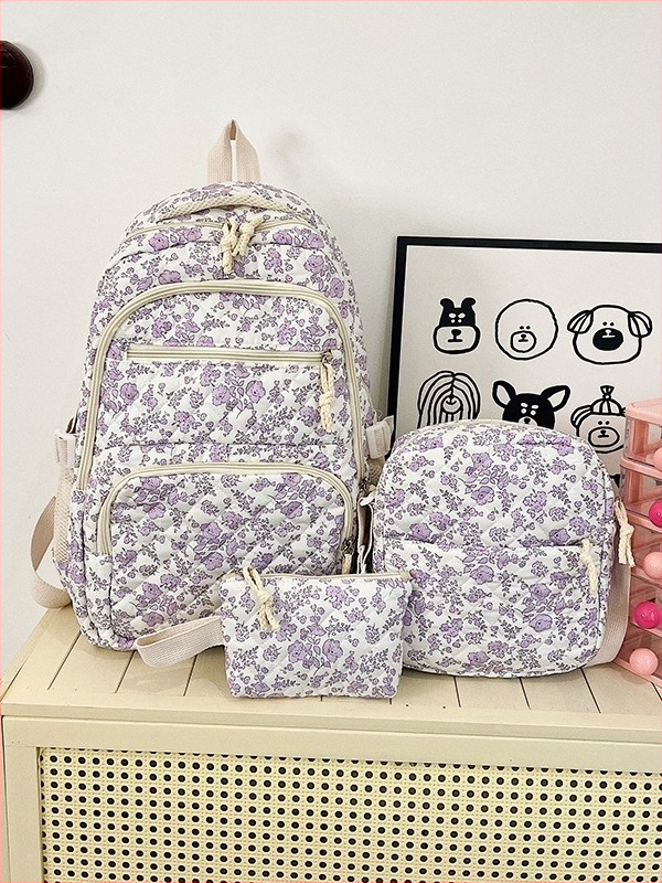 Női virágos kampusz hátizsák nylonból, légáteresztő, ultra könnyű, bővíthető