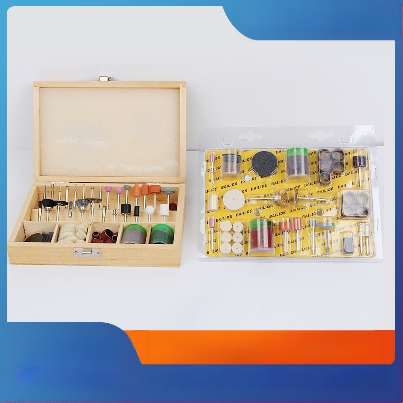 Koka kastes piederumu komplekts slīpēšanai un pulēšanai – 100/105/166 gabalos; Modelis 3.175; Materiāls: patēriņa materiāli; Piemērošana: slīpēšana un pulēšana; Apstrādes pielāgošana nav