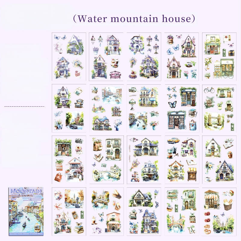 PET uzlīmju grāmatiņa dienasgrāmatai – caurspīdīgi ūdensizturīgi drukāti planer uzlīmes ar Eiropas lauku ainavām