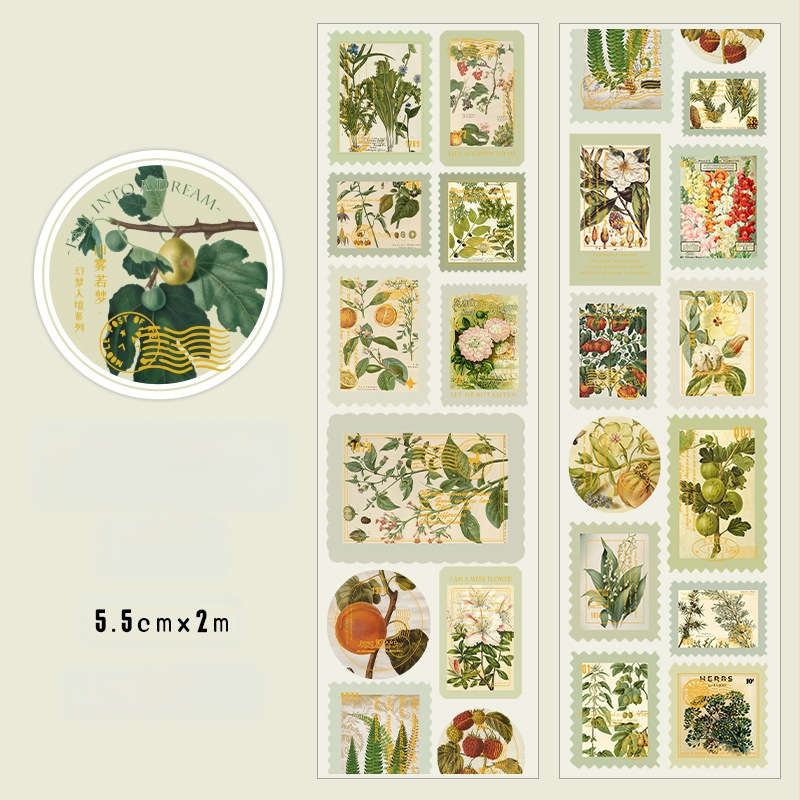 Washi lente ar karsto folijas iespiešanu, retro ziedu ilustrācija dienasgrāmatai un DIY kolāžai, pārklāts papīrs, noslēgšanas etiķete