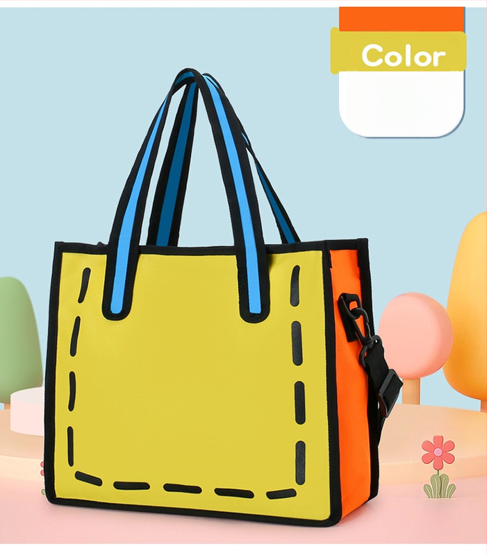 Японски стил платнена чанта за жени - лято 2025 г., чанта за рамо с единичен ремък, 2D анимационен дизайн, голям капацитет