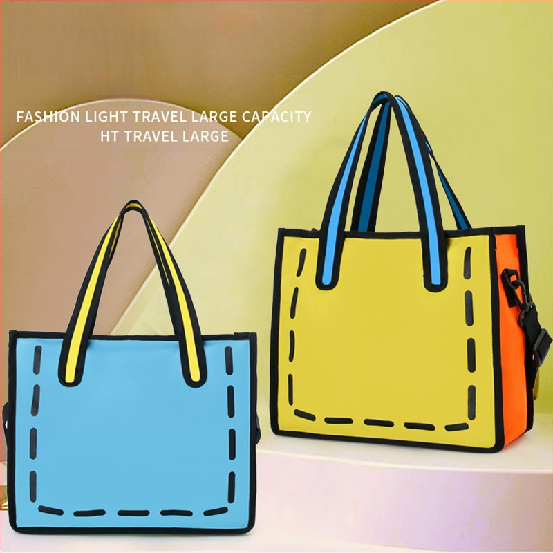 Японски стил платнена чанта за жени - лято 2025 г., чанта за рамо с единичен ремък, 2D анимационен дизайн, голям капацитет