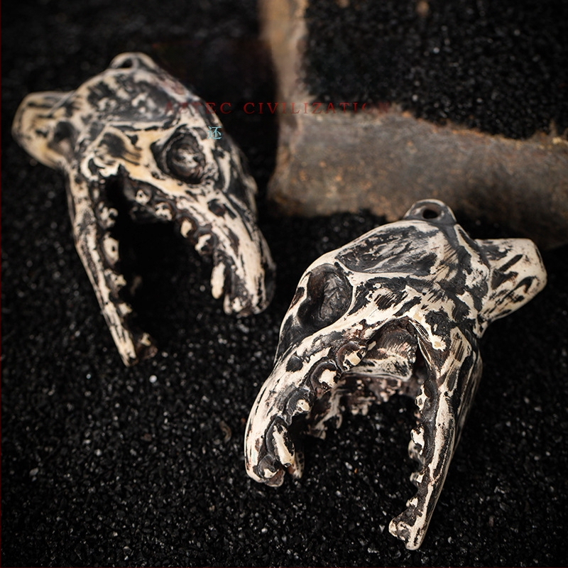 Porcelininė okarina, vaiduoklių švilpukas, Aztekų drakonas Helovyno dekorui, prekės ženklas Dehua Tao Dixuan, kategorija: Gyvūnai, pakuotė: kempinės spalvos dėžutė