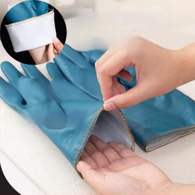 Velvet latex pirštinės su fliso viduje, šiltos plaunant indus ir valant virtuvėje, ultra plonos