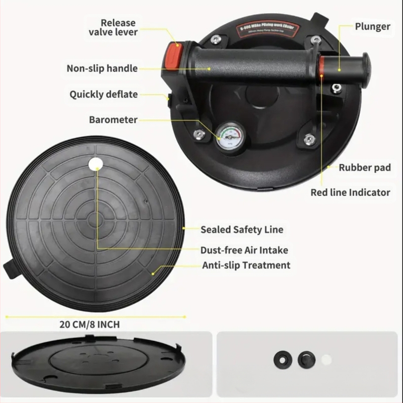 Вакуумна чашка за засмукване за стъкло, керамични плочки, мрамор и каменни плочи; тежък индустриален клас; ръчна въздушна помпа за повдигане; силно всмукване