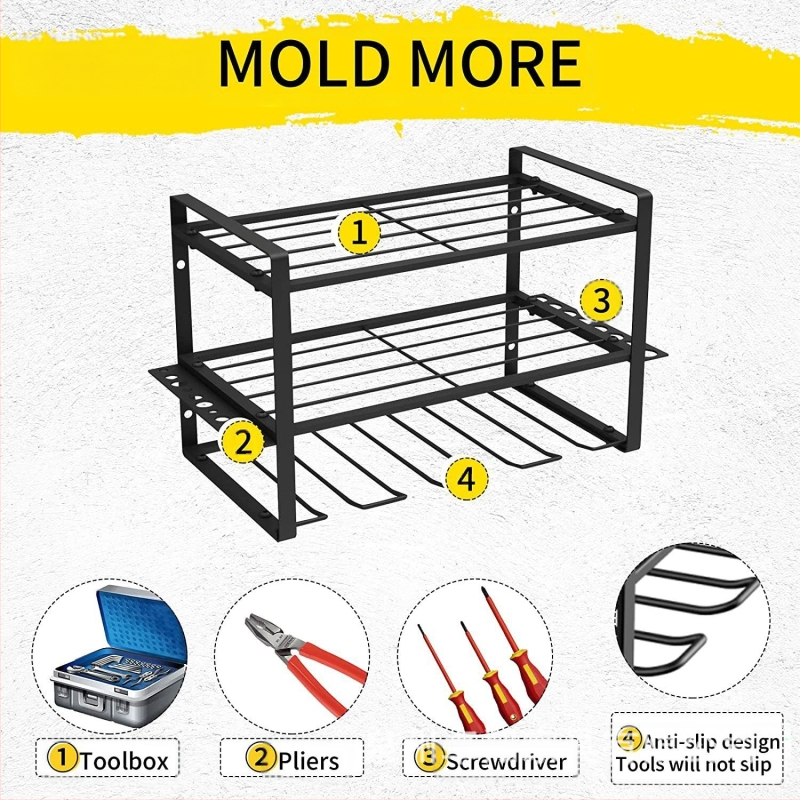 Sieninis įrankių laikymo laikiklis – modernus minimalistinis daugiafunkcinis organizatorius elektriniam grąžtuvui (apkrovos talpa: 0-100)