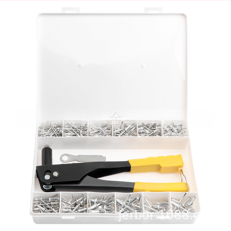 Алуминиев комплект заклепки, 380 бр., през дупки, полукръгла глава (К-образна) и заклепвач