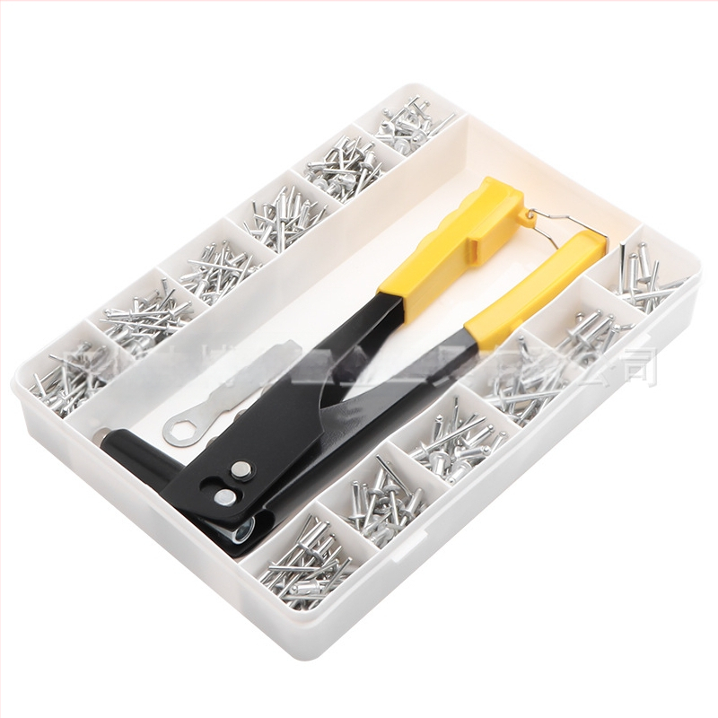 Алуминиев комплект заклепки, 380 бр., през дупки, полукръгла глава (К-образна) и заклепвач