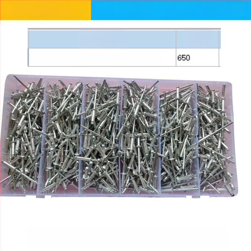 Алуминиев комплект заклепки, 380 бр., през дупки, полукръгла глава (К-образна) и заклепвач