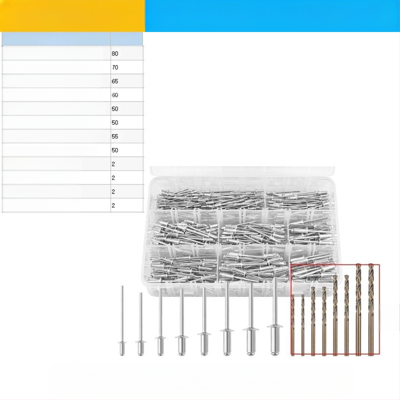 Алуминиев комплект заклепки, 380 бр., през дупки, полукръгла глава (К-образна) и заклепвач