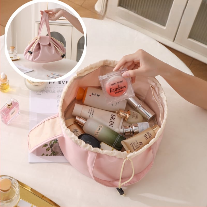 Козметична чантичка с връзка за стягане, bucket-стил, кубообразна форма, полиестер (мултифункционална, за пътуване)