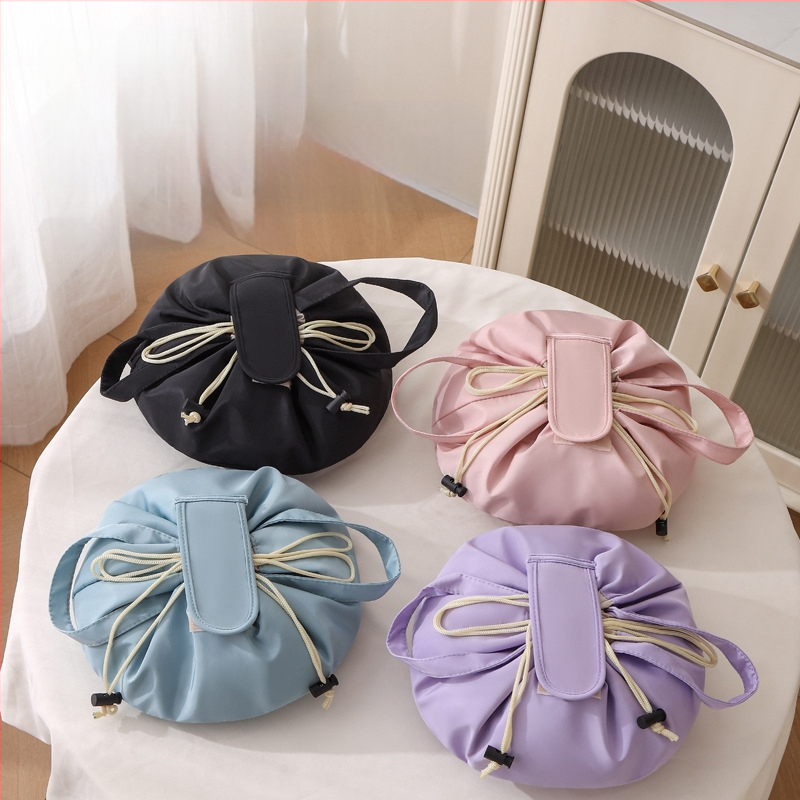 Козметична чантичка с връзка за стягане, bucket-стил, кубообразна форма, полиестер (мултифункционална, за пътуване)