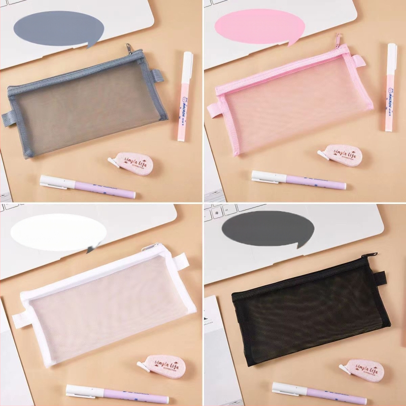 Hálós tolltartó, átlátható, nagy kapacitású, poliészter, koreai stílus, testreszabás: logó, szöveg, minta