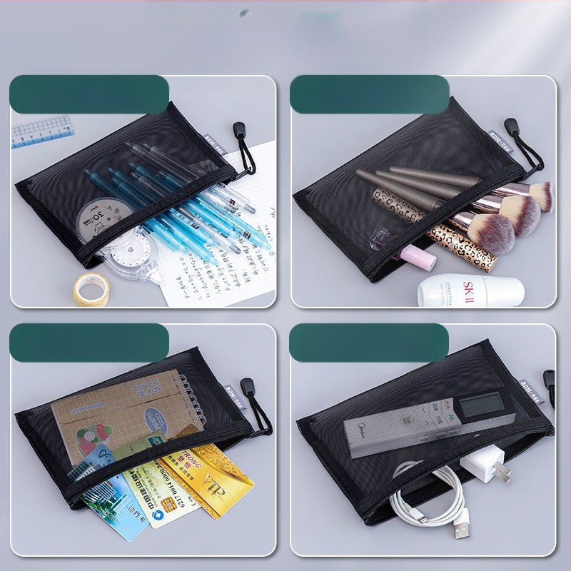 Hálós tolltartó, átlátható, nagy kapacitású, poliészter, koreai stílus, testreszabás: logó, szöveg, minta