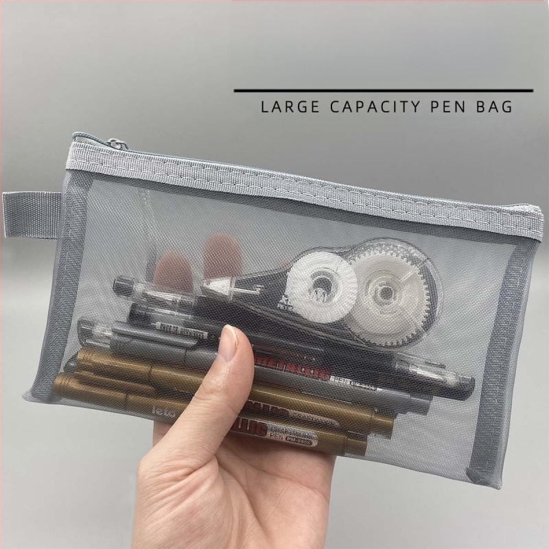 Hálós tolltartó, átlátható, nagy kapacitású, poliészter, koreai stílus, testreszabás: logó, szöveg, minta