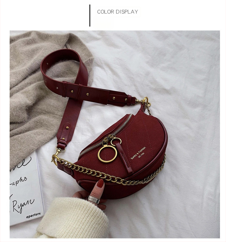 PU седловидна чанта с цип, мека триизмерна форма, подплата от полиестер, единична презрамка