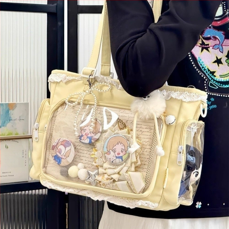 Японски стил прозрачна Tote чанта за аниме конвенции и ежедневна употреба, кибер-функционален стил, полиестер, подплата от найлон, цип за затваряне, подходяща за свободно пътуване