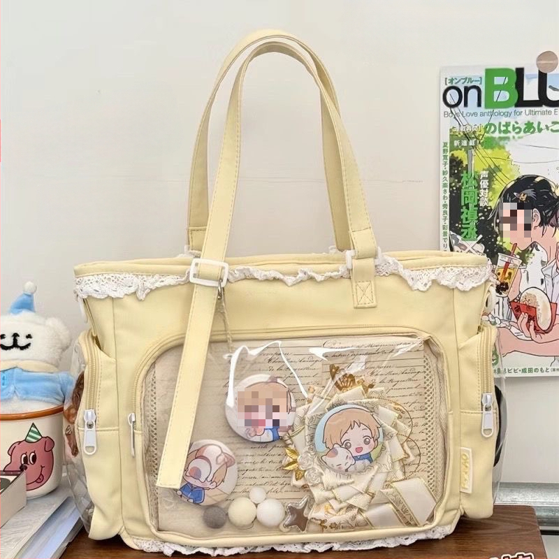 Японски стил прозрачна Tote чанта за аниме конвенции и ежедневна употреба, кибер-функционален стил, полиестер, подплата от найлон, цип за затваряне, подходяща за свободно пътуване