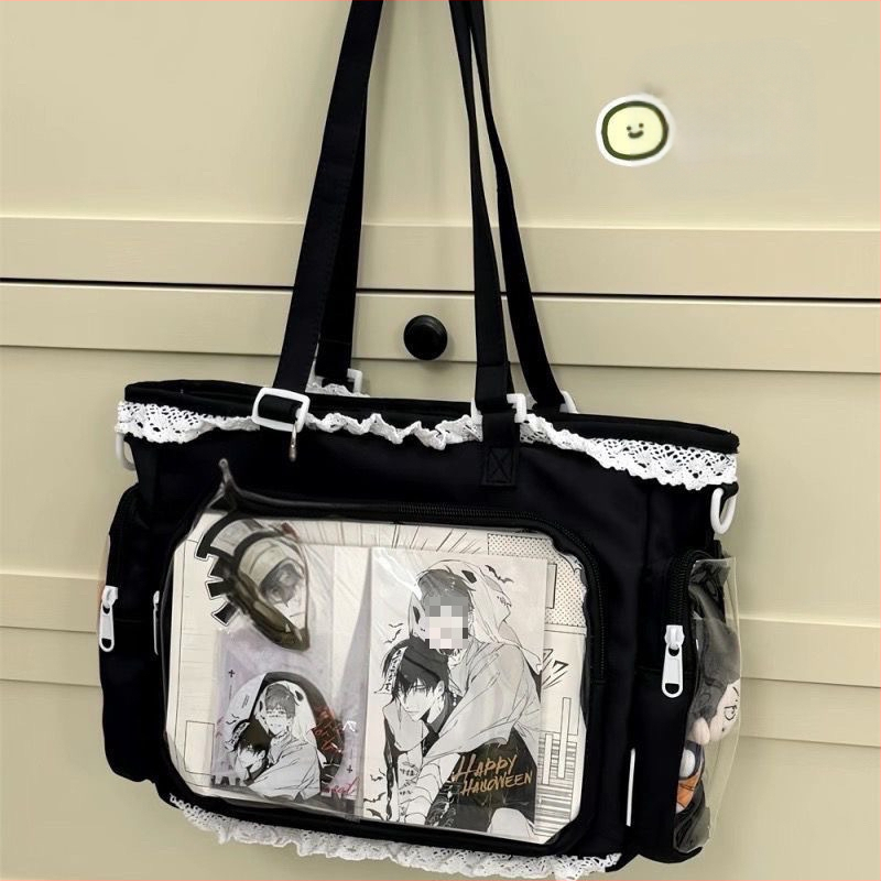 Японски стил прозрачна Tote чанта за аниме конвенции и ежедневна употреба, кибер-функционален стил, полиестер, подплата от найлон, цип за затваряне, подходяща за свободно пътуване