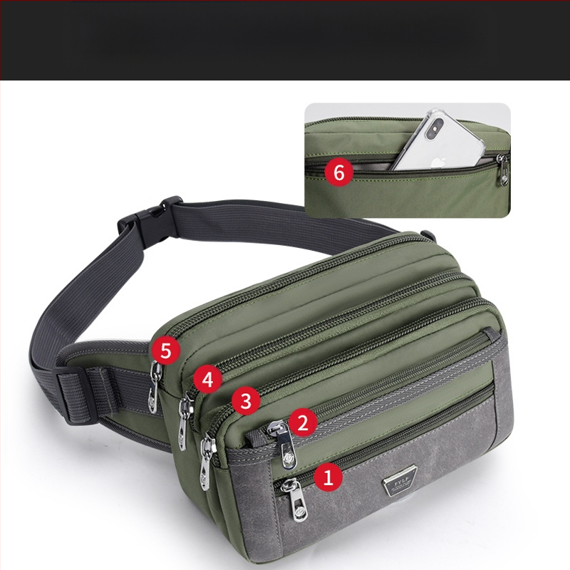 Pánska bedrová taška - Nylon, mestský minimalistický štýl, priedušná, veľká kapacita, podšívka z polyesteru