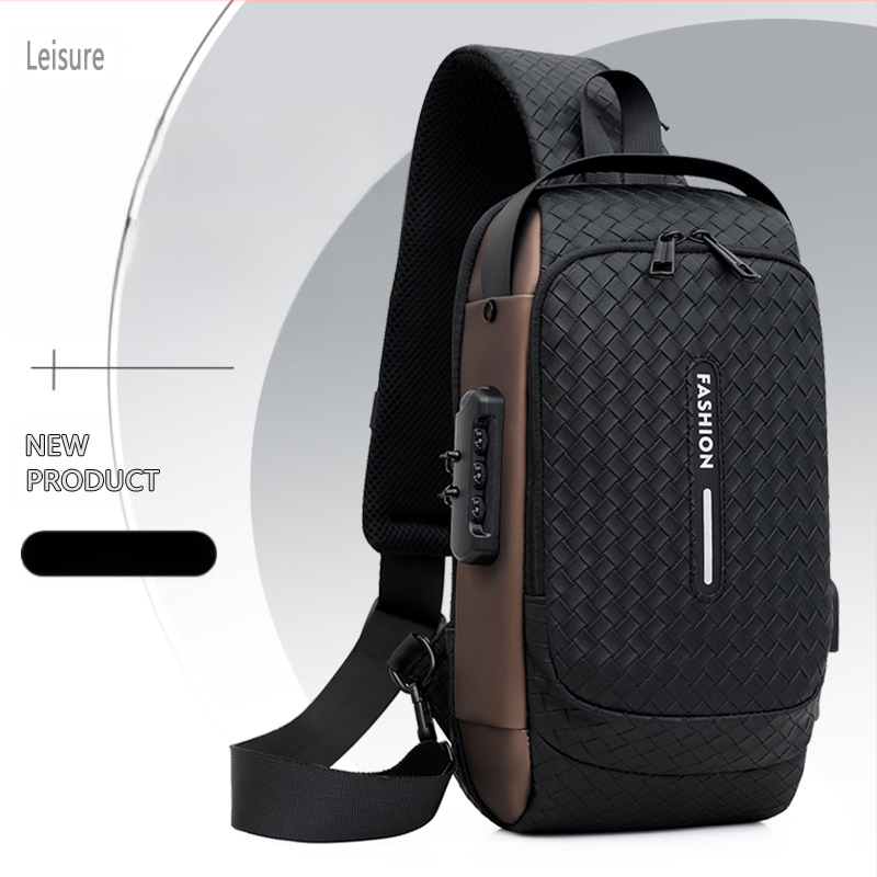 Мъжка чанта за гърдите PU, дишаща, кариран модел, за бизнес пътувания, пролет 2024 (PU; дишаща; кариран модел; пролет 2024; бизнес пътувания)