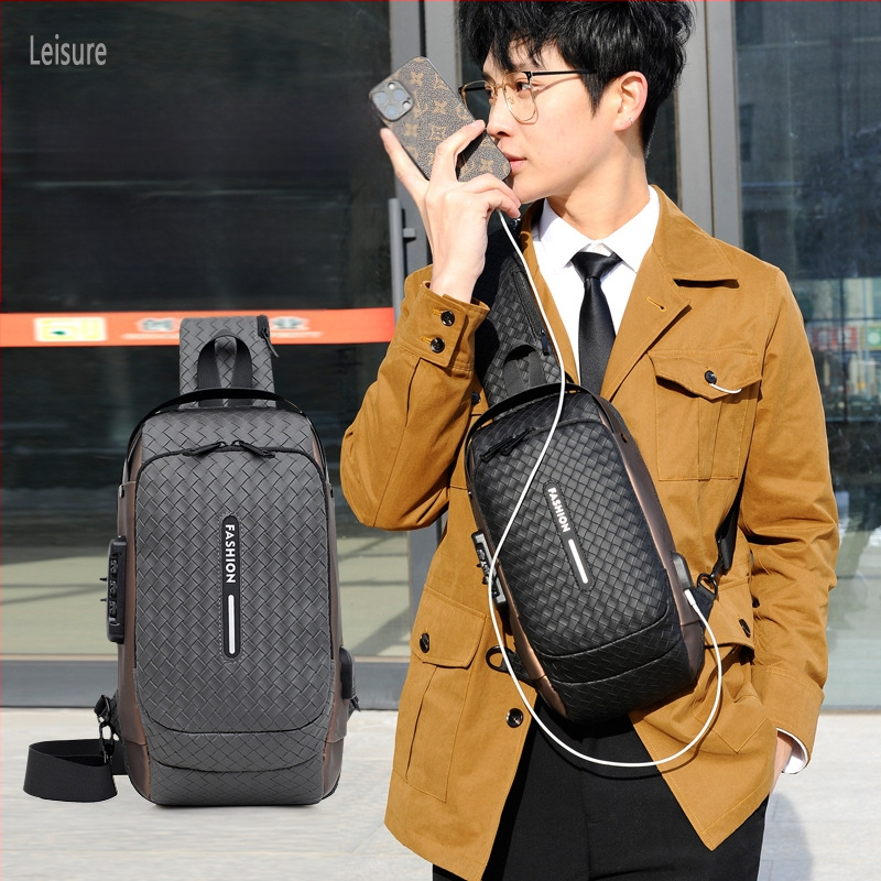 Мъжка чанта за гърдите PU, дишаща, кариран модел, за бизнес пътувания, пролет 2024 (PU; дишаща; кариран модел; пролет 2024; бизнес пътувания)