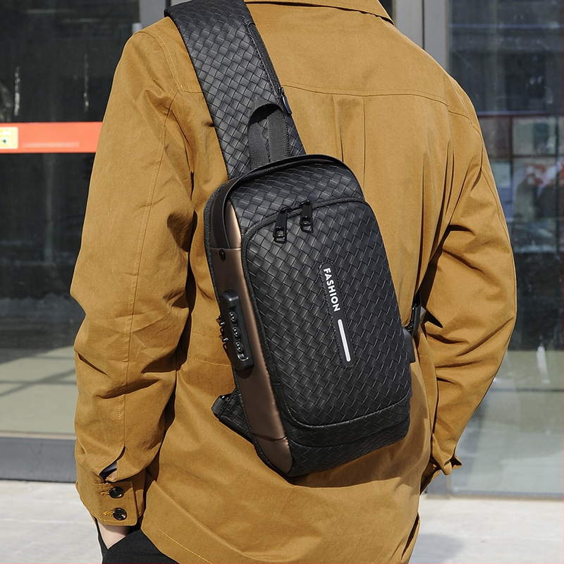 Мъжка чанта за гърдите PU, дишаща, кариран модел, за бизнес пътувания, пролет 2024 (PU; дишаща; кариран модел; пролет 2024; бизнес пътувания)