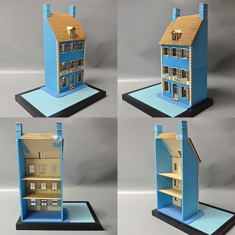 Дървен диорамeн комплект за сценичен модел, за сглобяване, кафе сграда и къща, мащаб 1:35