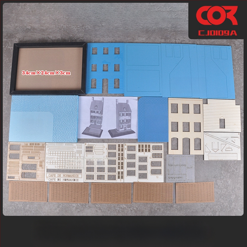 Дървен диорамeн комплект за сценичен модел, за сглобяване, кафе сграда и къща, мащаб 1:35