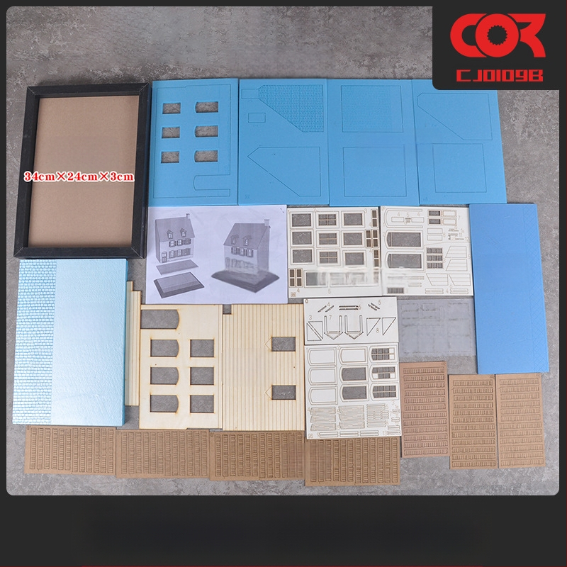 Дървен диорамeн комплект за сценичен модел, за сглобяване, кафе сграда и къща, мащаб 1:35