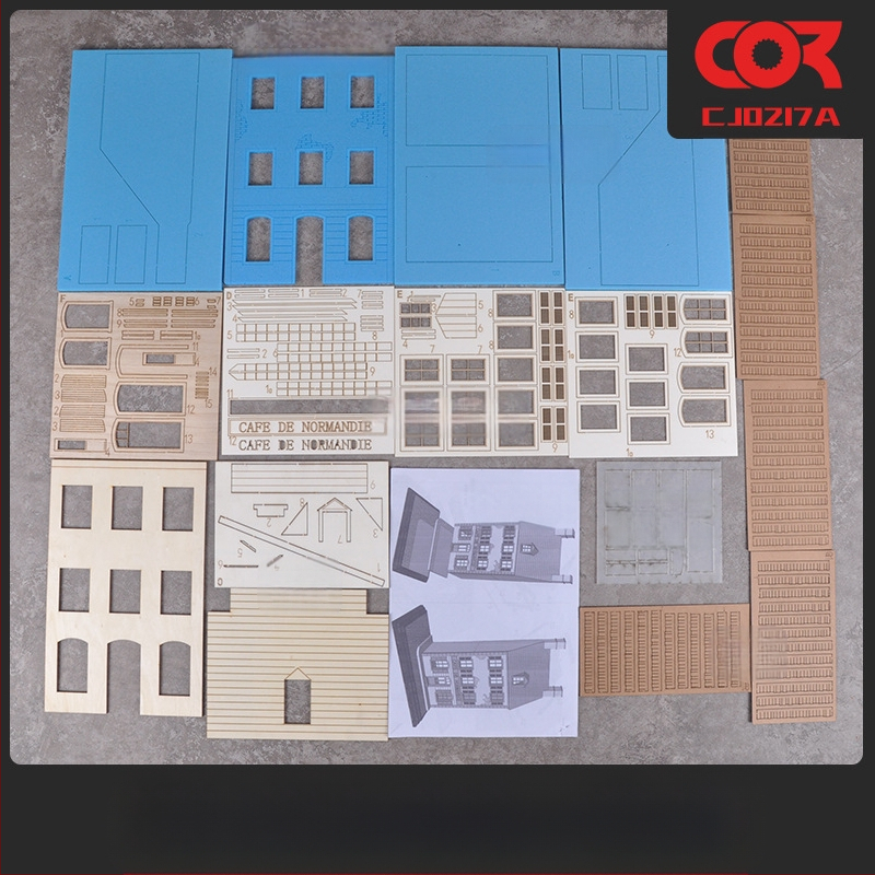 Дървен диорамeн комплект за сценичен модел, за сглобяване, кафе сграда и къща, мащаб 1:35