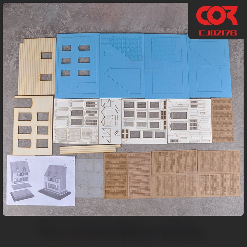 Дървен диорамeн комплект за сценичен модел, за сглобяване, кафе сграда и къща, мащаб 1:35