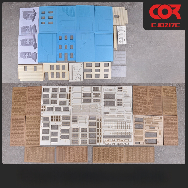 Дървен диорамeн комплект за сценичен модел, за сглобяване, кафе сграда и къща, мащаб 1:35